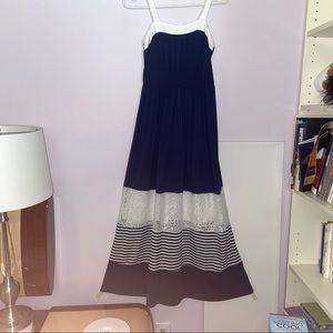 Navy Blue Striped Maxi Dress